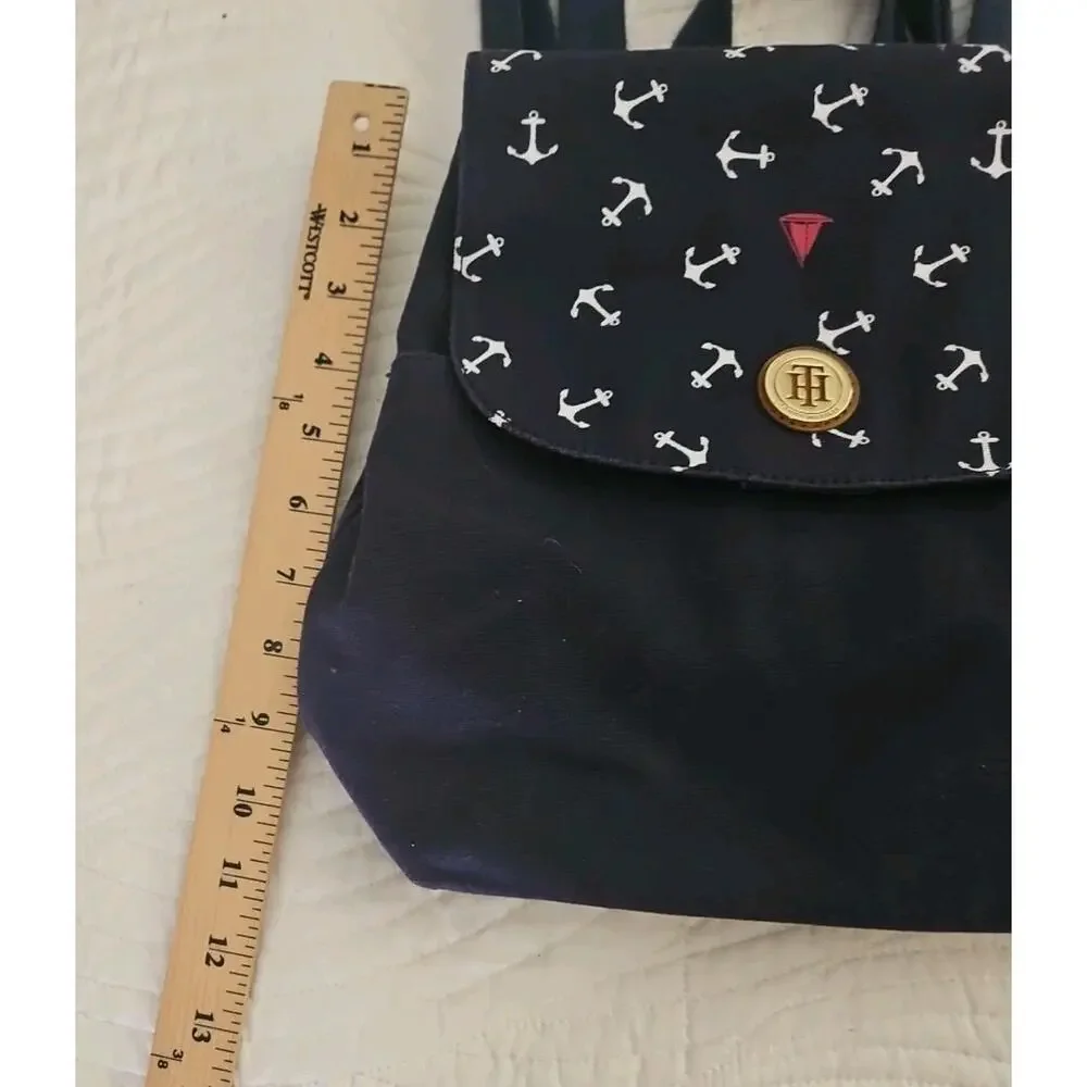 Tommy Hilfiger Backpack Navy Blue With Anchors And Boat TH LOGO